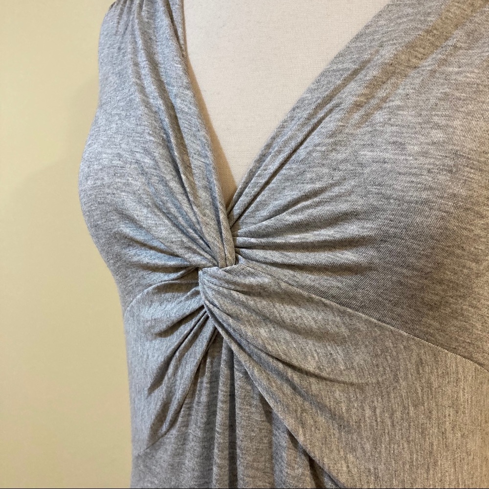 Twist Knot Front Deep V Neck Sleeveless Drapey Top - Picture 3 of 6